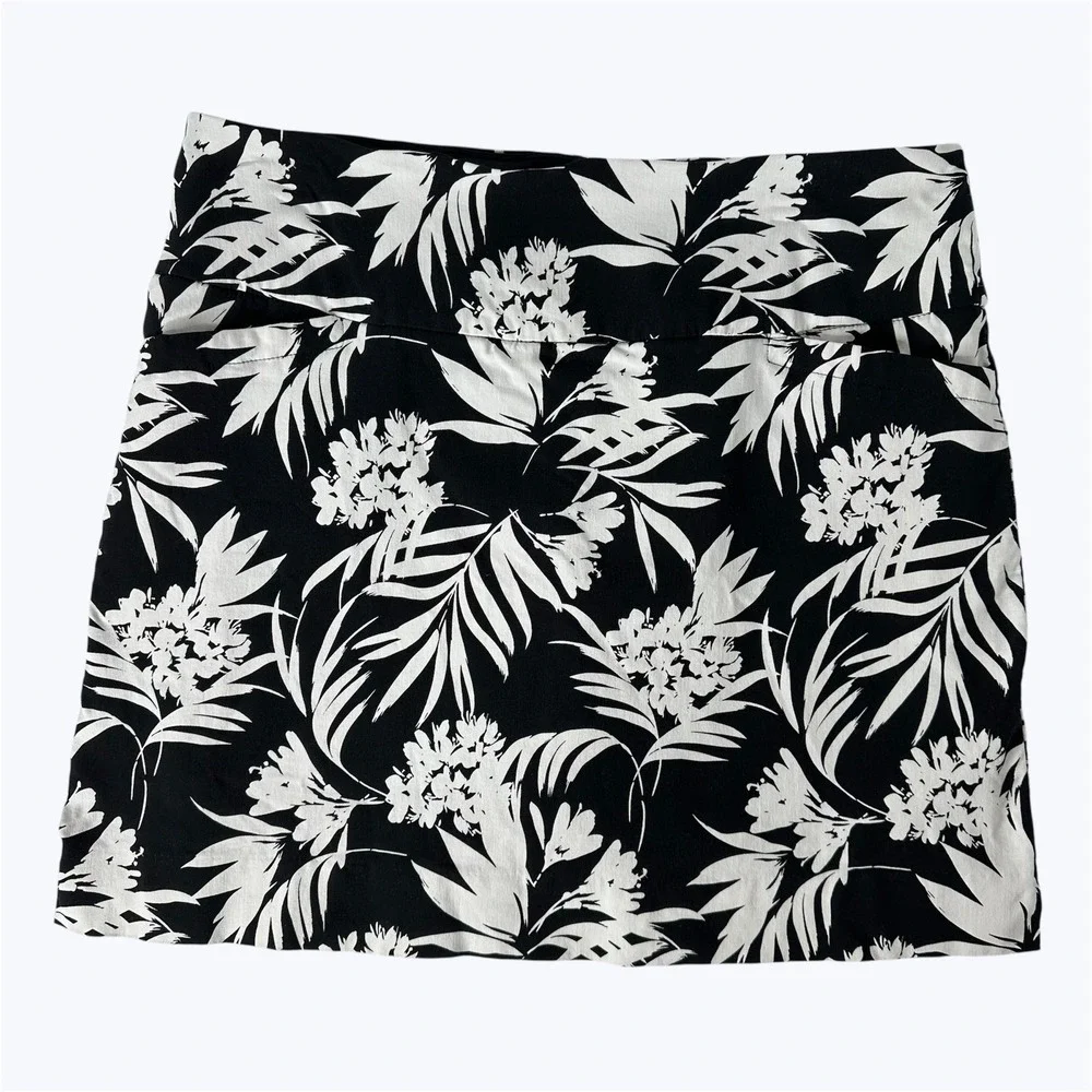 SC & CO Stretch Skort Black White Tropical Floral Palm Pockets Resort Golf Sz XL
